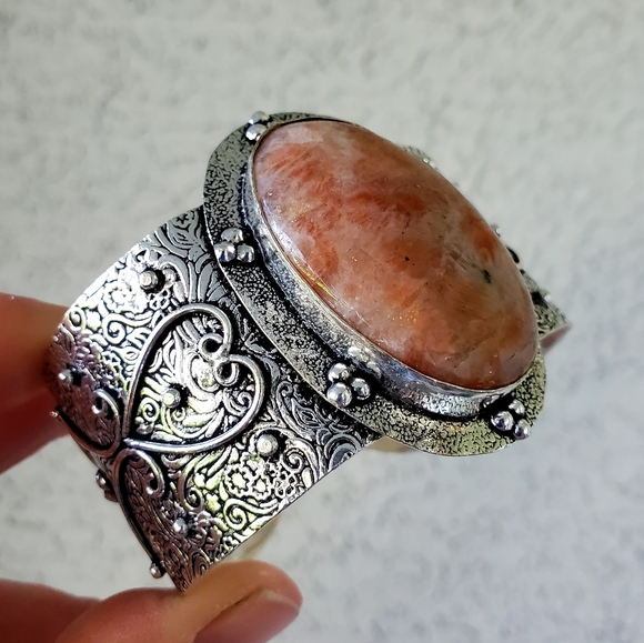 New Sunstone 925 Silver Cuff Bracelet. - Picture 6 of 15